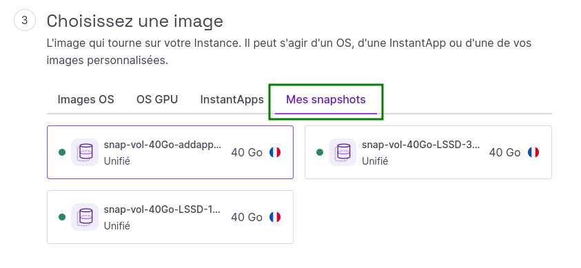 Instance depuis snapshot